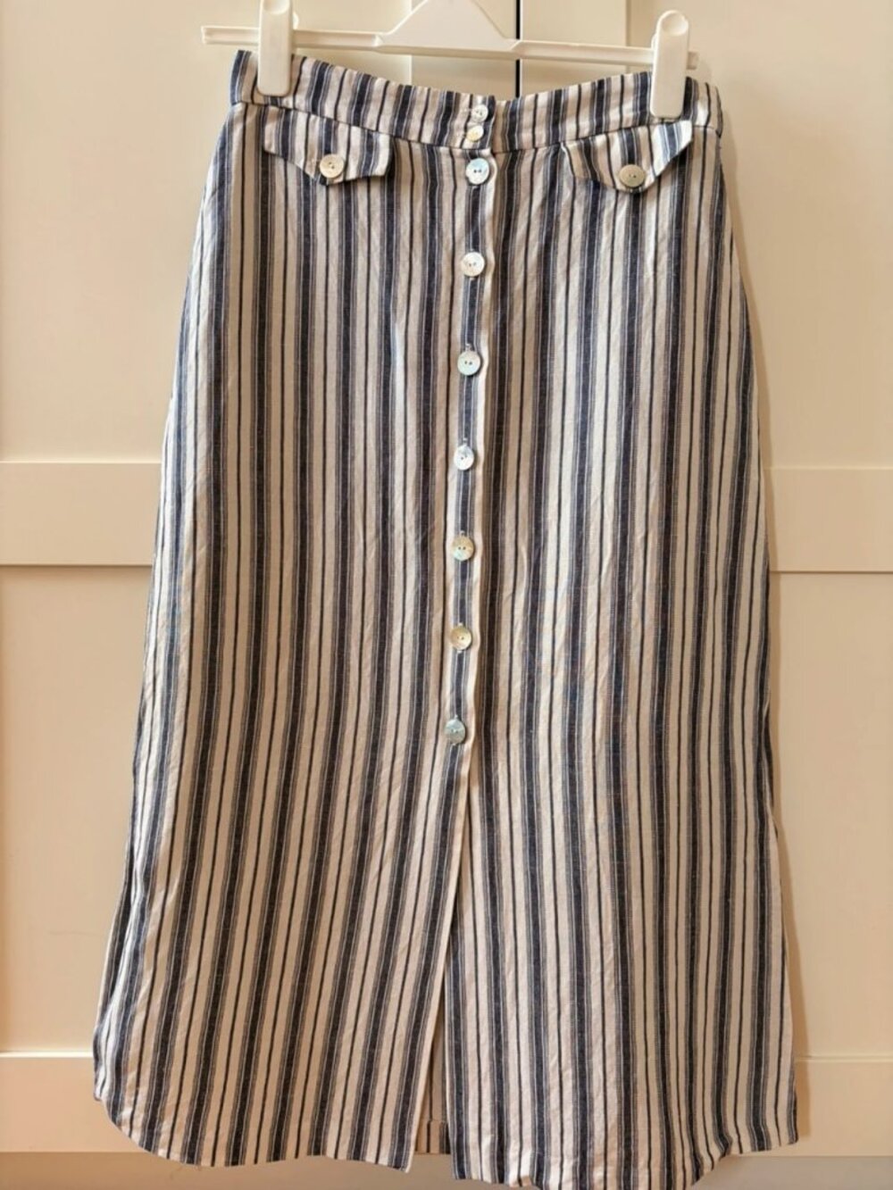 Rouje Cotton Blend Striped Midi Skirt Navy US 6